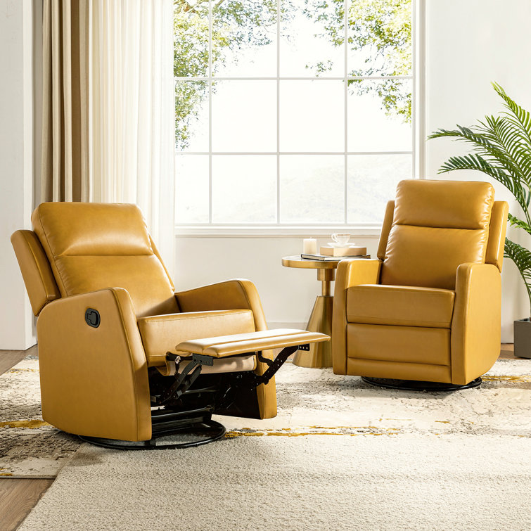 Latitude Run® Leather Swivel Rocker Recliner with Metal Base & Reviews